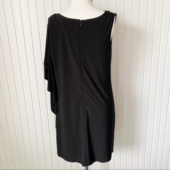 NWT Eliza J Black Sheath Cocktail Party Dress with One Side Wing Sleeve Size 10 - Picture 3 of 16